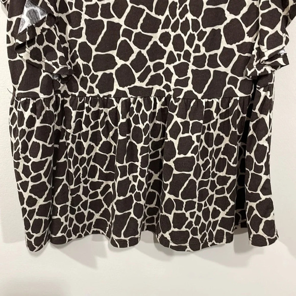 NWT Ann Taylor Factory Giraffe Animal Print Ruffled Cap Sleeve Peplum Top M - Picture 9 of 14